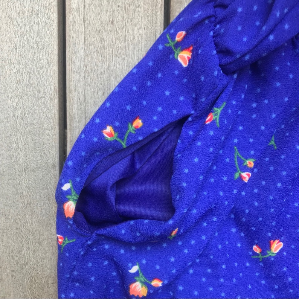SIENNA SKY Blue Star & Tulip Print Button Down V Neck Short Sleeve Romper - Picture 5 of 6